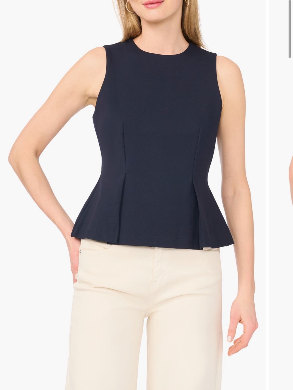 NWT Ted Baker ponte peplum pleated Navy Sleeveless Peplum Tank flattering